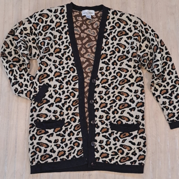 Casual Corner Vintage Cotton Blend Knit Leopard Print Button Cardigan Sweater - Picture 4 of 6
